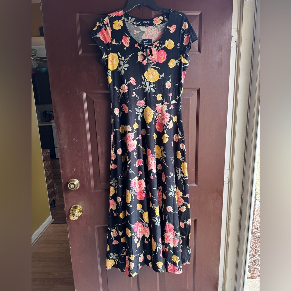 Chaps Short Sleeve Maxi Floral Dress Size Medium
